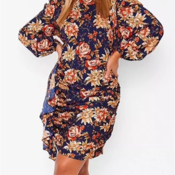 NWT BOOHOO FLORAL RUFFLE SHIFT DRESS SIZE US 20 - Picture 2 of 10